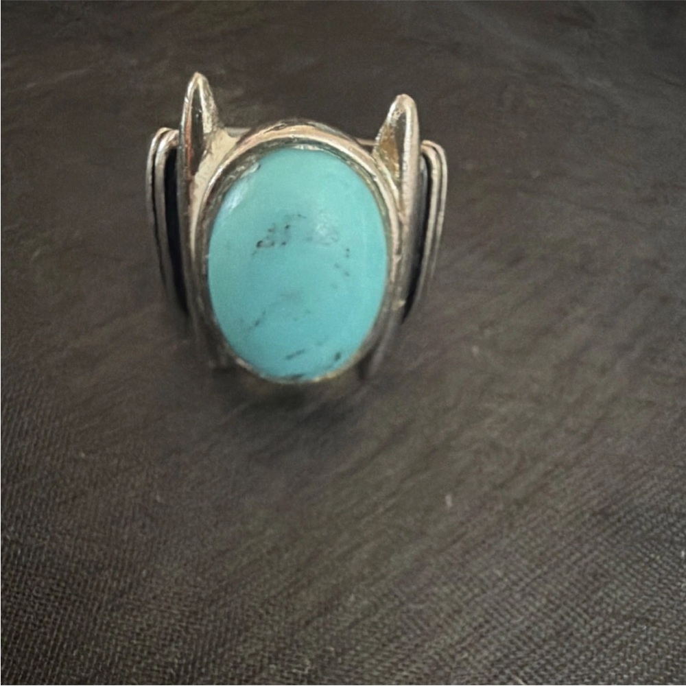 Turquoise Oval Stone Silver Ring - Women's Jewelry